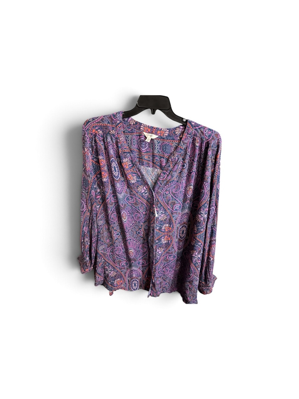 Terra & Sky Purple Paisley V-Neck Button Blouse